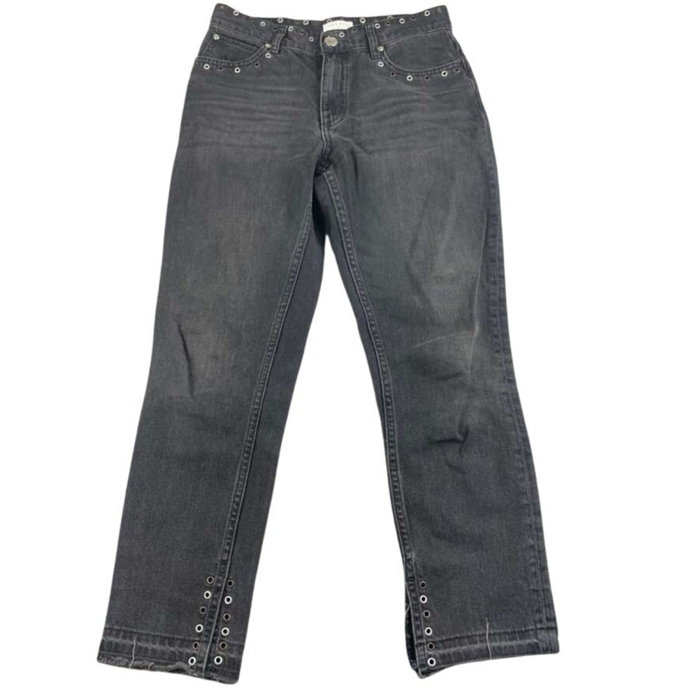 Sandro Paris Polygone Grommet Jeans Women EU38 W28 Black High Rise Straight Leg